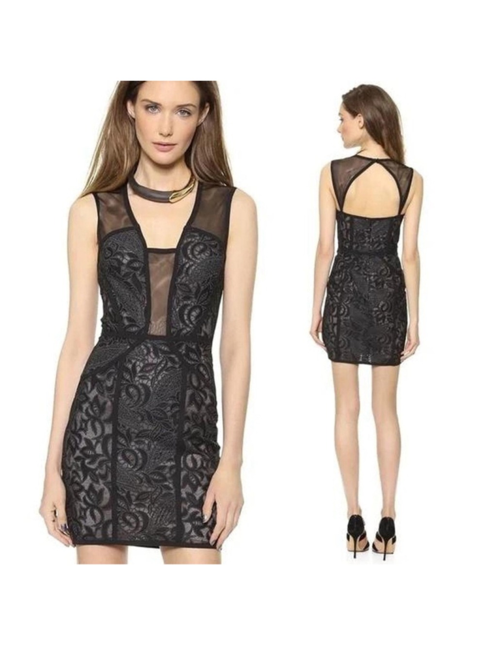 Bcbgmaxazria Black Cut Out Backless Sheath Dress